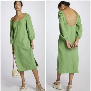 Maeve Anthropologie low cut back midi Green Women's Dress